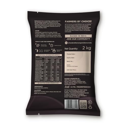 Image of Two Brothers Organic Farms Kalanamak Rice 2KG | Low GI, Diabetic-Friendly Native Rice | Rich in Iron & Zinc | Gut Nourishing, Perfect for Pulao, Biryani & Curries