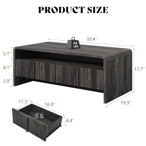 Image of AMERLIFE Fluted Coffee Table with Storage & Rounded Edges