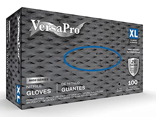 VersaPro N650XL Black Nitrile Gloves, 6.7 Mil, Diamond Grip Texture, Powder-Free, X-Large (Box of 100)