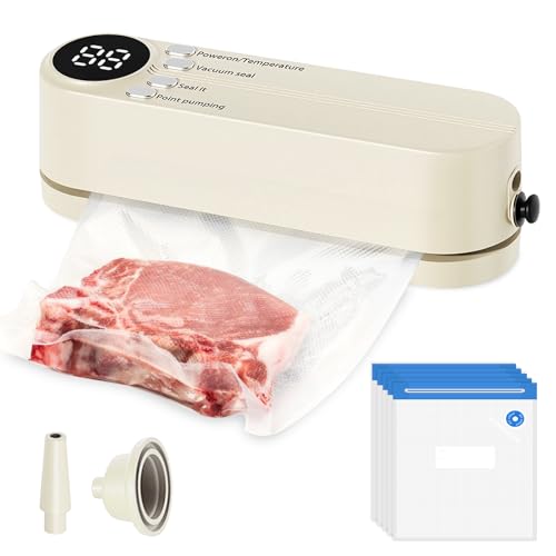 Mini macchina sottovuoto, 60 KPA, saldatrice ricaricabile con 3 livelli di temperatura, 5 sacchetti, 1 adattatore gonfiatore e 2 adattatori di aspirazione dell'aria per conservare il campeggio fresco