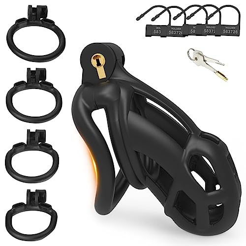 BDSMYOU Chastity Cage Gabbia per Pene Sex Toys,Bondage Gabbia di Castità per Uomo,con 4 Anelli Testicolari Arcuati,Cintura di Castità,Sexytoysys Uomo,Toys Sessuali per Uomini Schiavo (S)