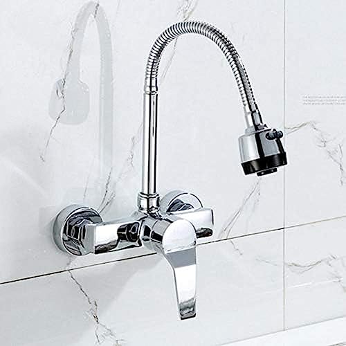 Mélangeur de cuisine mural double trou avec tuyau flexible eau chaude et froide