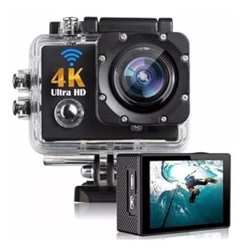 Câmera Esportiva 4K Ultra HD Wifi, À Prova D'Água até 30 Metros, Tela LCD, Ideal para Esportes Radicais (Preto)