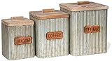 Red Co. Set of 3 Pre-Labeled Sugar, Coffee & Flour Distressed Metal Storage Canister Jars with Wooden Lids