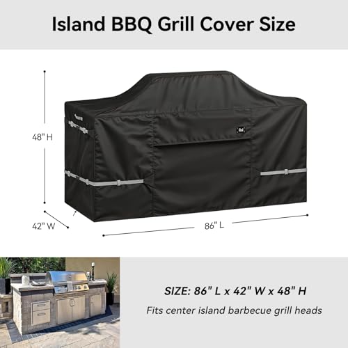 CUPICK Island Grill Cover, 600D Heavy Duty Waterproof Extra Large Grill Cover for 86 Inch Island with Center Grill Head, Tear Resistant Outdoor Kitchen Cover with Buckle, Drawstring, Air Vent, Black by CUPICK - Image 3
