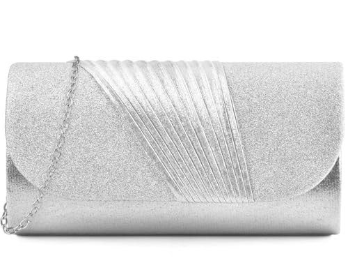 TINDTOP Bolsas de mão femininas para noite para festa de casamento formal, coquetel, formatura, bolsa de ombro transversal, F - prata