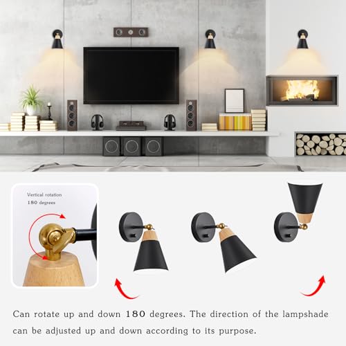 Image of Wall Sconce Lighting Fixture with Metal Shade, On /Off Switch, Indoor Decor Wall Mount Swing Arm Lamp for Bedroom,Hallway,Living Room,Reading, Black