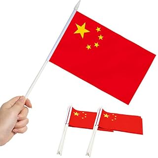 Anley China Mini Flag 12 Pack - Hand Held Small Miniature Chinese Flags on Stick - Fade Resistant & Vivid Colors - 5x8 Inch with Solid Pole & Spear Top