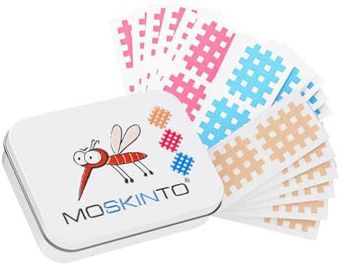 MOSKINTO Mosquito Patches Family Pack of 42 Coloured Patches in Tin Itch, Mosquitoes, Horseflies, Bees, Gnats, Cures Bites, Multi-Coloured MOSKINTO Mosquito Patches Family Pack of 42 Coloured Patches in Tin Itch, Mosquitoes, Horseflies, Bees, Gnats, Cures Bites, Multi-Coloured