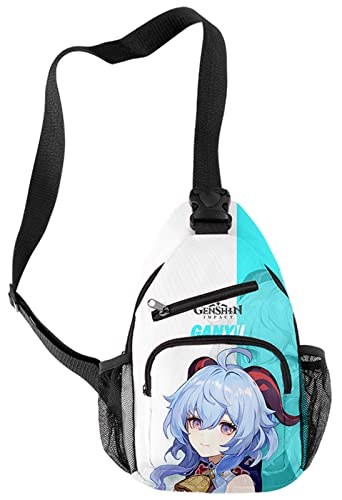 HANDAFA Unisex Genshin Impact Single Shoulder Bag Game Project Cosplay Sling Backpack Casual Daypack(GanYu)