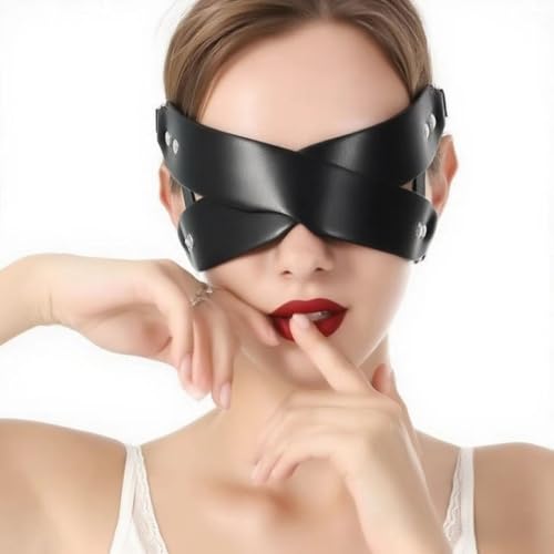 Women Sexy PU Leather Eye Mask Leather Half Face Masquerade Mask Halloween Couples Cosplay Play BDSM Bondage Blindfold Valentines Day Accessories