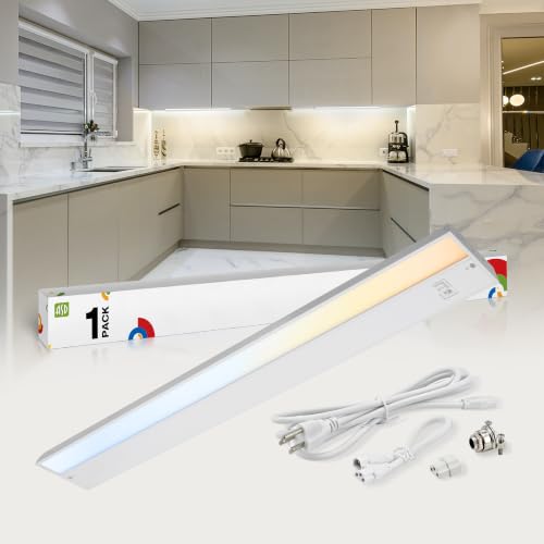 ASD LED Under Cabinet Lighting Plug in or Hardwired 40 Inch, Dimmable Under Cabinet Lights with High/Low/Off Switch, 3CCT 2700K-4000K, Linkable Under Counter Lights for Kitchen, ETL Listed, White