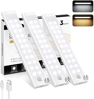 Under Cabinet Kitchen Lights, 44 LED 20 CM Motion Sensor Lights Indoor, 3 Pack Cupboard Lights 2000mAh Type-C Rechargeable Night Light with Magnetic Strip 2 Color Temps for Wardrobe, Closet, Stairs
