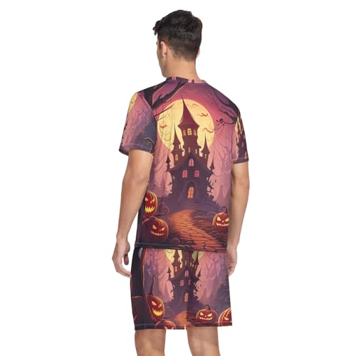 Mens Pajama Short Sleeve Sleepwear Lounge V Neck 2 Pcs Sleepwear with Pockets, S-XXL2