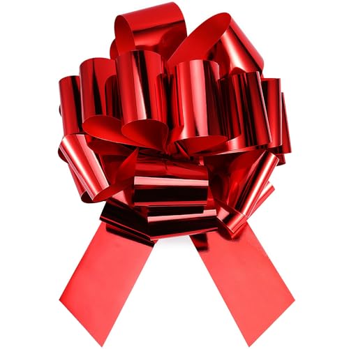 Giant Large Red Pull Bow 12" Wide, Pack of 1 Metallic Car Bow for Packaging Gift Decorations, Valentines Day Decorations, Hanukkah, Birthdays, Weddings, Party, Bridal Showers Gift Decors 12 Inch Red