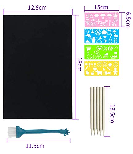 SIMEIXI Scratch Art Paper Set, 100 stuks kraspappers, 10 houten potloden, 4 sjabloonlinialen, 1 stofdichte borstel, 1… - Image 3