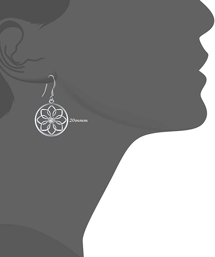 Lotus Flower Yoga Earrings Comet Craft 925 Sterling Silver plated dangle CZ Earrings - Image 4