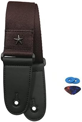 Richyi Acoustic Guitar Strap Adjustable Soft Cotton with Leather End and Pick Pocket