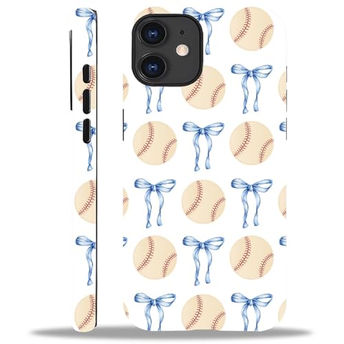yicomon Compatible with iPhone 11 Case, Baseball Blue Bow Pattern Print Matte Phone Case Durable Fashion Funny Liquid Silicone Case Soft Anti-Scratch Shockproof Protective Cover