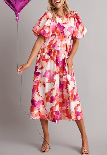 Image of Maxigerui Women's Summer Floral Maxi Dress Spring Wedding Guest Dress 2026 Red Floral S