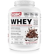 BASIC SUPPLEMENTS Whey Protein Powder, 25g Protein, Complete Amino Acid Profile, Gluten-Free, Low...