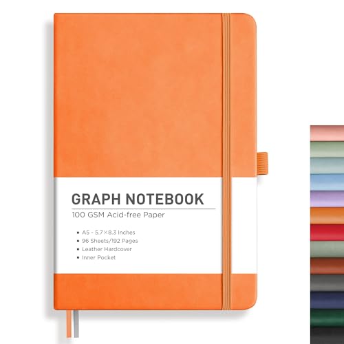 Image of RETTACY Graph Grid Paper Notebook, 192 Pages, A5 Size (5.7'' x 8.3'')