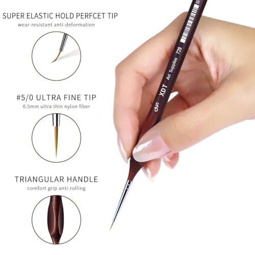 Image of XDT#729 Artist Micro Detail Paint Brush, Small Detail Painting Brushes 5 Piece #00000 Set，Acrylic Watercolor Oil, Fine Detailing Painting, Art, Scale Models