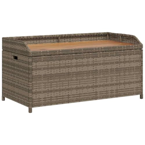 vidaXL Banc de Rangement, Coffre à Jouets, Meuble de Rangement, Organisateur de Jardin Terrasse Patio, Gris Résine Tressée et Bois d'Acacia