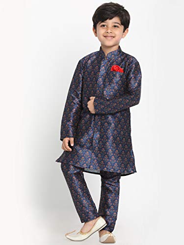 Image of JBN Creation Boys' Multicolor-Base-Yellow Silk Blend Kurta and Pyjama Set