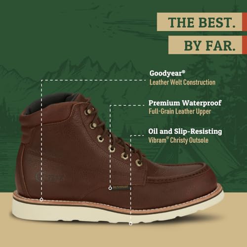 Chippewa Men's Edge Walker 6" Waterproof Lace-Up Wedge Soft Toe Work Boot, Briar Haystack - Durable & Comfortable Moc Toe Boots for Men3