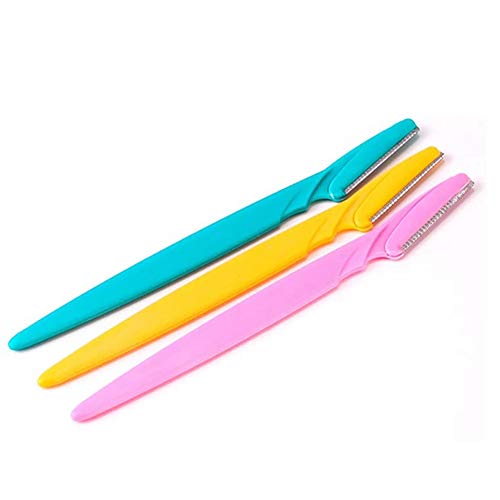15 Pieces Eyebrow Razor Face Hair Removal Safety Shaver Trimmer with Precision Cover for Women and Men, Blue, Pink and Yellow Colors