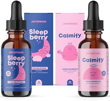 JoySpring Magnesium Citrate Liquid & Magnesium Glycinate and Sleepberry Melatonin 1MG for Kids