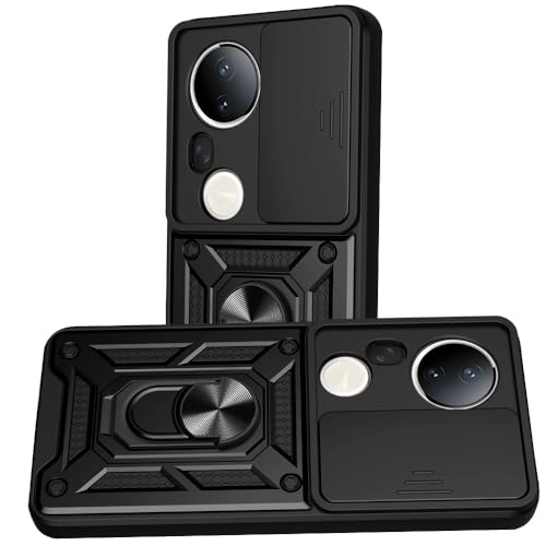 Image of AESTMO Tough Armor Vivo T4 Ultra 5G Bumper Back Case Cover | Ring Holder & Sliding Camera Shield Cover | 360 Degree Protection Back Case Cover for Vivo T4 Ultra 5G (Black)