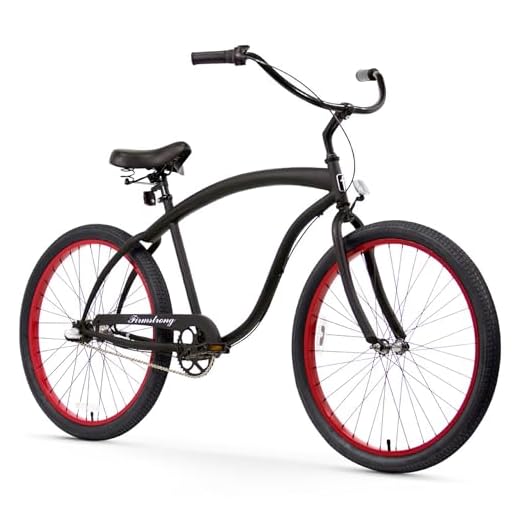 Firmstrong Bruiser 3 Speed - Men's 26-Inch Beach Cruiser Bike, Matte Black/ Red Rims