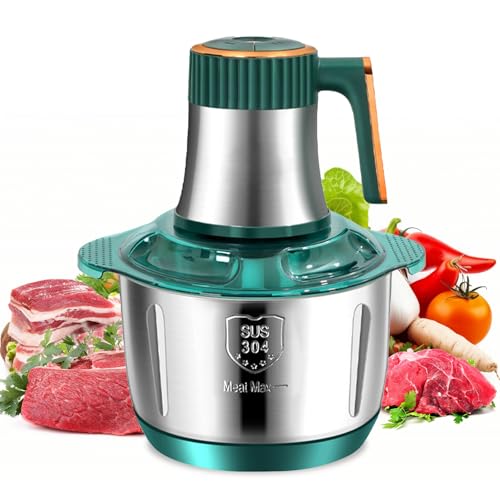 Meat Grinders, 5L 500W Meat Mincer Electric Food Chopper Meat Blenders Meat Grinder Food Chopper Food Grinder Stainless Steel Bowl Chopper for Meat Vegetables Fruits and Nuts（Green)