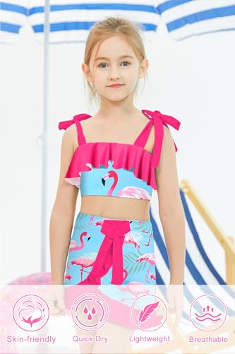 Image of ALISISTER Girls Swimsuit 3 Piece Bathing Suits Flounce Bikini Tankini Set Beach Swimwear with Cover Ups Skirt for 3-8 Years