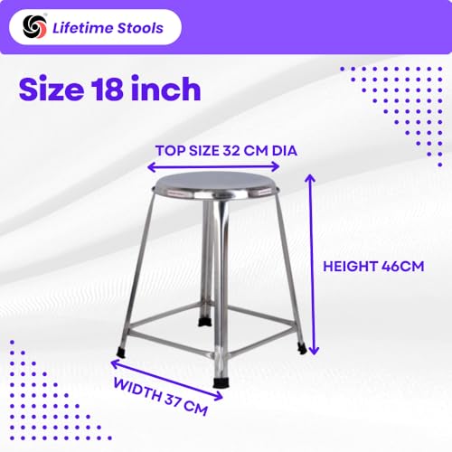Image of 18 Inch Round Shape Stainless Steel Stool for Sitting Outdoor, Shop, Medical & Cafeteria Pack of 1