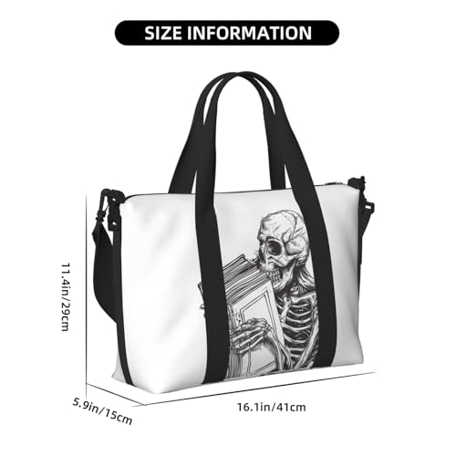 Carry On Duffle Bags Overnight Weekender Bags for Women, Skeleton Book Lover Personal Item Travel Bag, Travel Essentials Sport Gym Bag for Men Women2