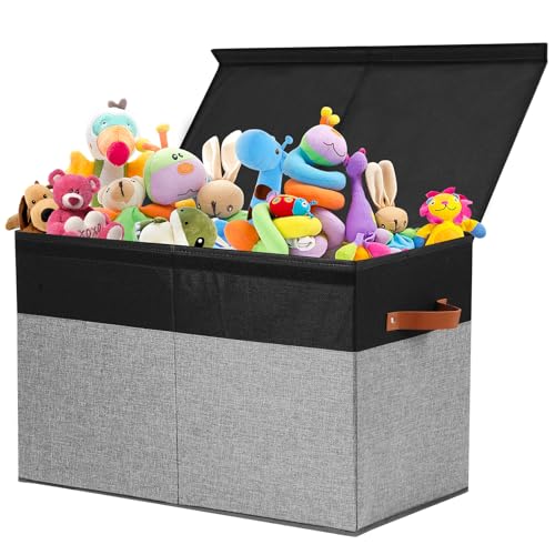 Large Toy Storage Box with Lid, Sturdy Toys Storage Chest Bin Organizer Basket with Dividers for...