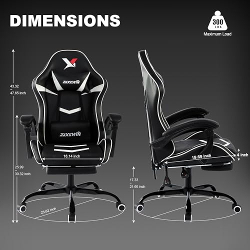 Image of Ergonomic Gaming Chair for Adults, Reclining Computer Office Desk Chair with Footrest, Pocket Spring Cushion,Linkage Armrests, Lumbar Support & Headrest, Heavy-Duty Enlarged Metal Base,White