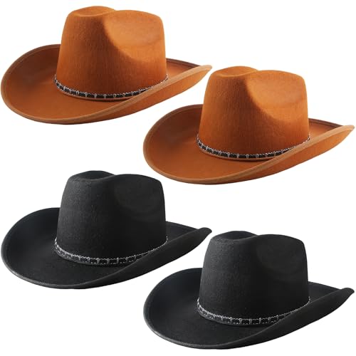 SGBETTER 4 Pcs Adult Felt Cowboy Hats Wide Brim Cowgirl Hat Western Cowboy Hat for Women Men Birthday Bachelorette Dress Up Party (Color Set 2)