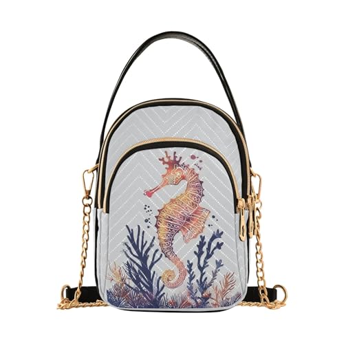 Charming Red Seahorse Women's Crossbody Handbags with Zipper, Casual Leather Cell Phone Purse Crossbody Bags for Ladies
