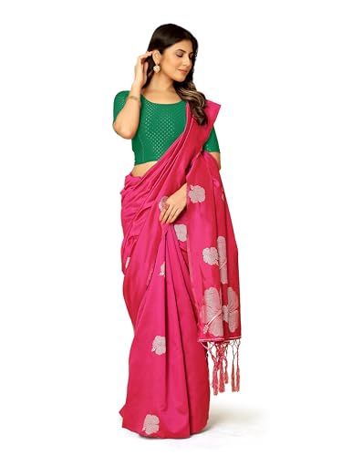 Image of Amazon Brand - Anarva Round Neck Dobby Cotton Lycra Stretchable Elbow Half Sleeve Readymade Saree Blouse for Women Stylish