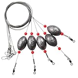 CWSDXM Fishing Egg Sinker Weight Rigs 6pcs Flounder Rig Saltwater Fishing Wire Leader with Egg Sinker Swivels Snap, Grouper Bottom Fishing Rigs (60g(2oz)-5pcs)