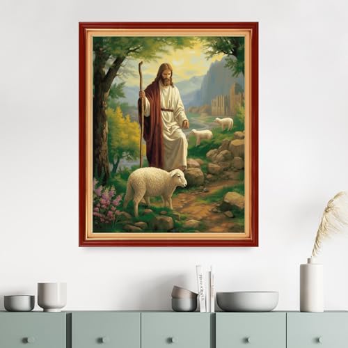 Image of Dimensean Stamped Cross Stitch Kits Full Range of Embroidery Patterns Starter Kits for Beginners Adult DIY Cross Stitches Needlepoint Kits 11CT-Jesus Shepherds the Sheep 16x20 inch