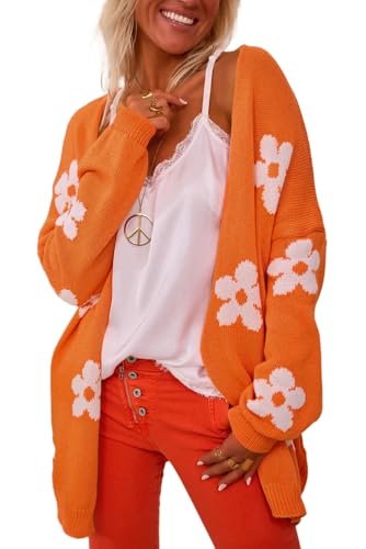 Women's Black Floral Print Knitted Open Front Loose Cardigan