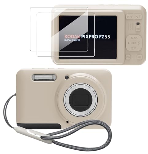 Image of Case for Kodak PIXPRO FZ55,FZ55 accessories,Soft Silicone Protective Case,Comes with 2 Screen Protectors and 1 Wrist Strap - Off white