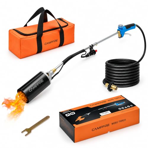 CAMPFIRE Propane Torch Weed Burner With Storage Bag,Weed Torch Output 1,800,000BTU With 10ft Hose, Turbo Trigger Push Button Igniter,Flame Control Valve