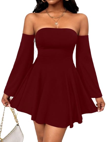 Solid Tube Long Sleeve Fit & Flare Mini y2k Dress for Women-image-16