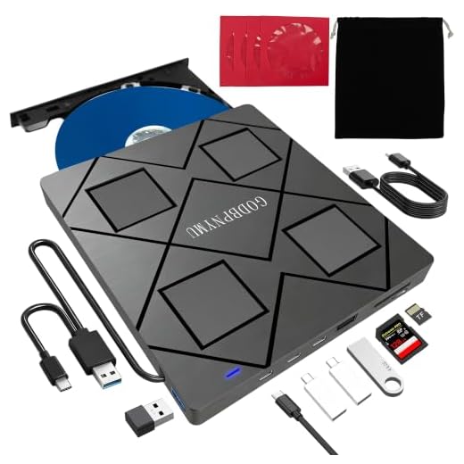 GODBPNYMU 8-in-1 External Blu-ray Drive, USB-C Hub & Card Reader for Laptop